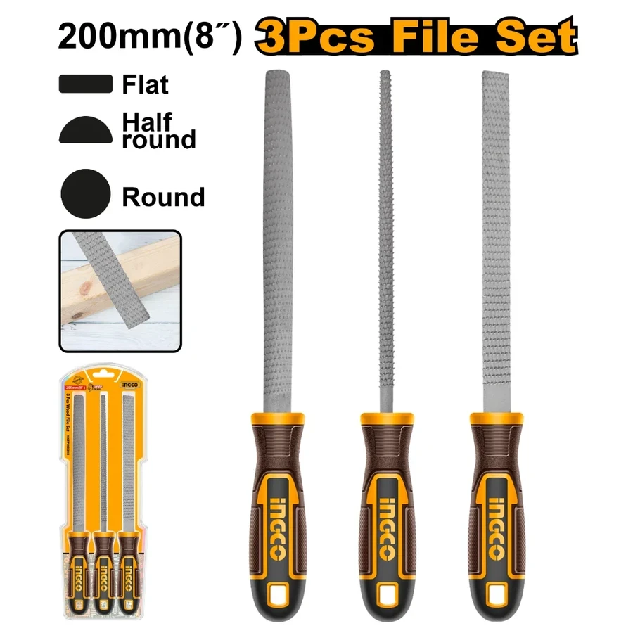3 Pcs Professional Wood File Set | HKTFW0308 | 200mm (8") | Multi-Shape Set