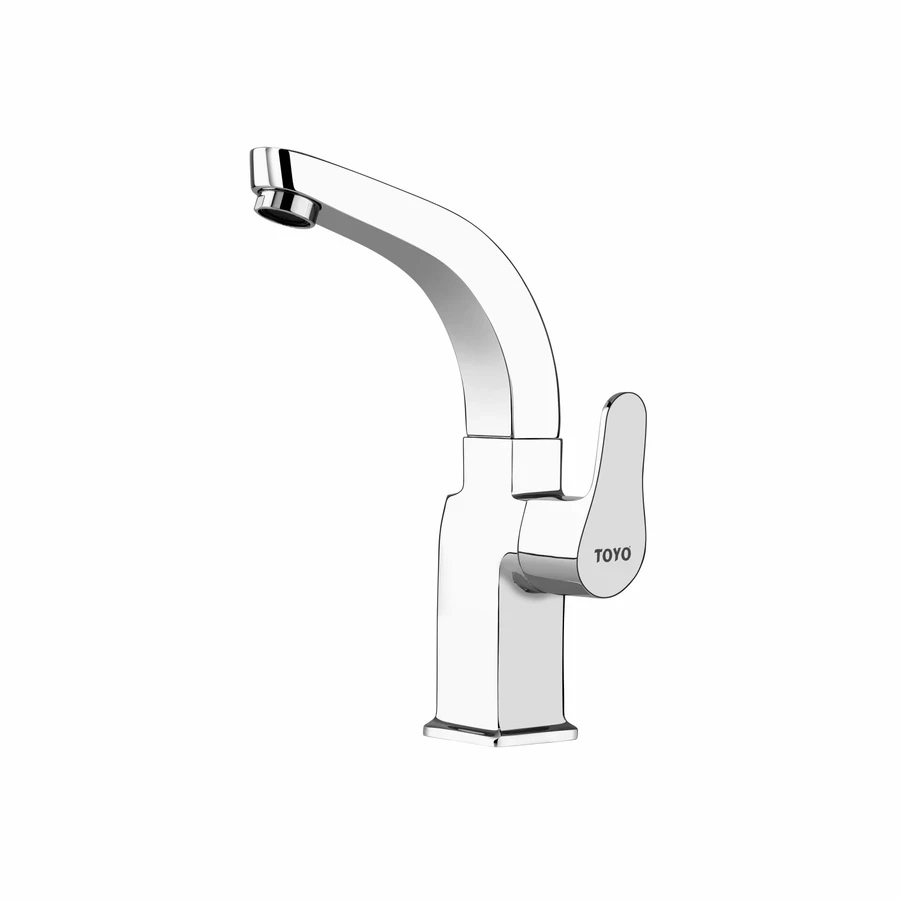 TOYO EM-51229 Swan Neck Mixer - Square Heavy Brass Swinging Spout, Table Mounted, CP Chrome Finish