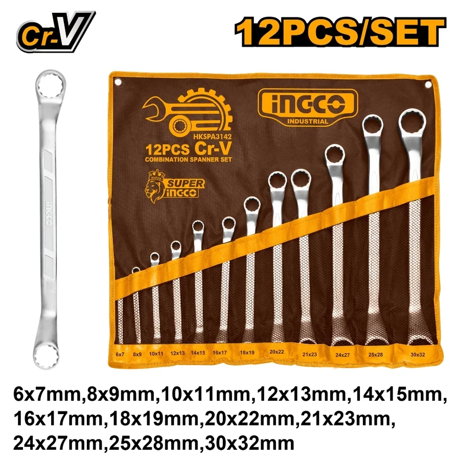 Professional 12Pcs Offset Ring Spanner Set | HKSPA3142 | Industrial 6-32mm Range