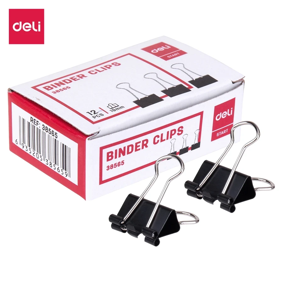 Deli E38565 19mm Binder Clip - Secure Spring Steel Design for Tight Grip on Documents and Paper Stacks