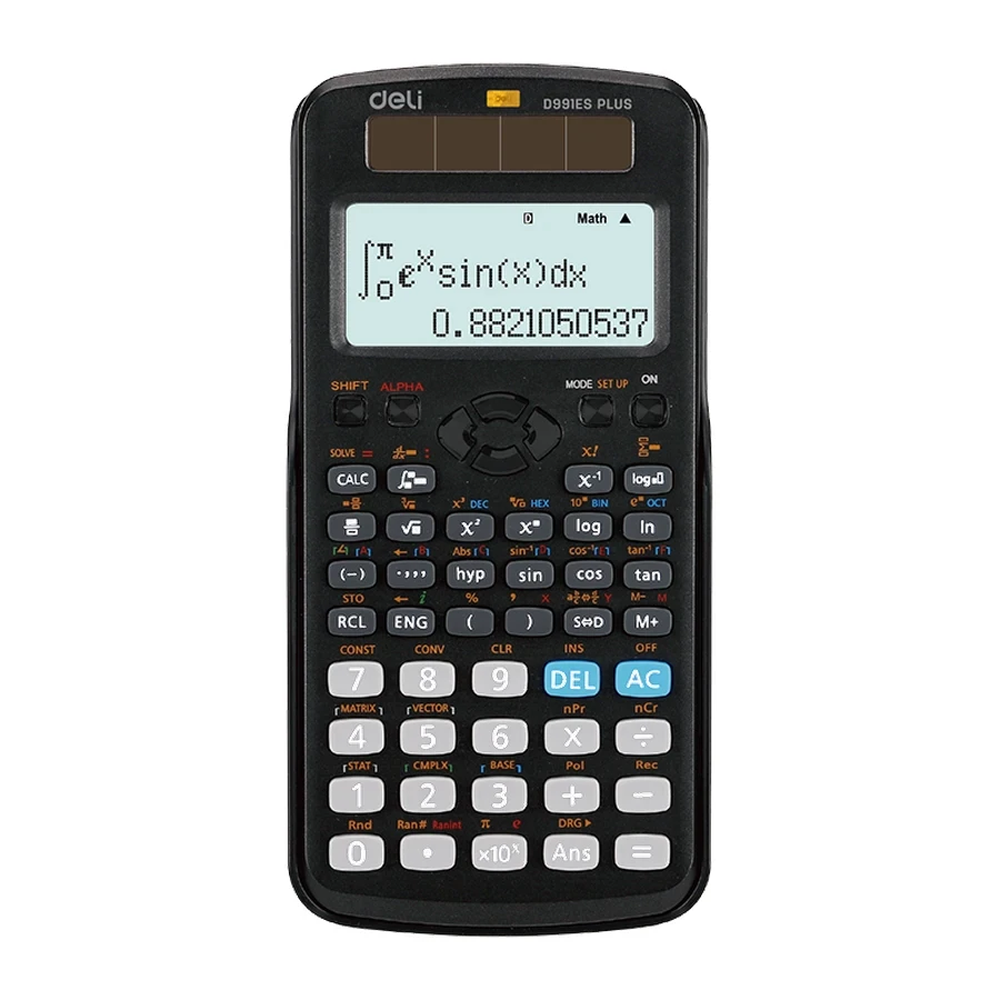 Deli ED991ES Scientific Calculator - 417 Functions, Dual Solar/Battery Power, 2-Line Textbook Display, with Sliding Cover