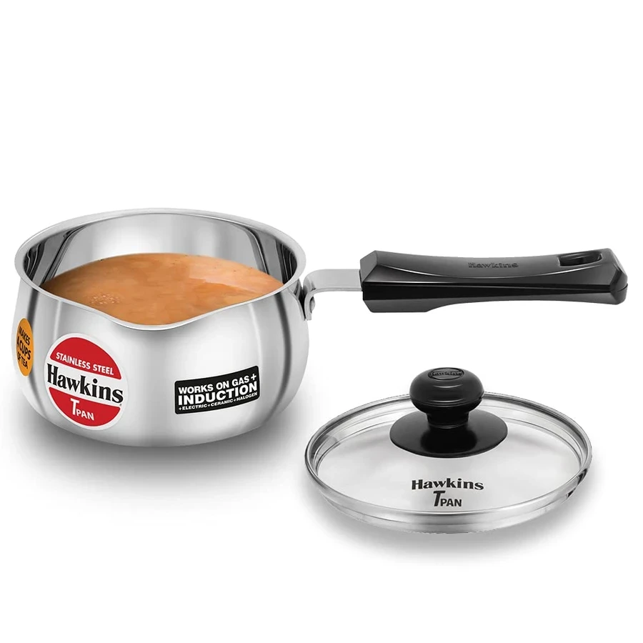 Hawkins SST10G Saucepan with Toughened Glass Lid | 1 Liter | 4.7mm Sandwich Bottom | Induction & Gas Compatible | Silver