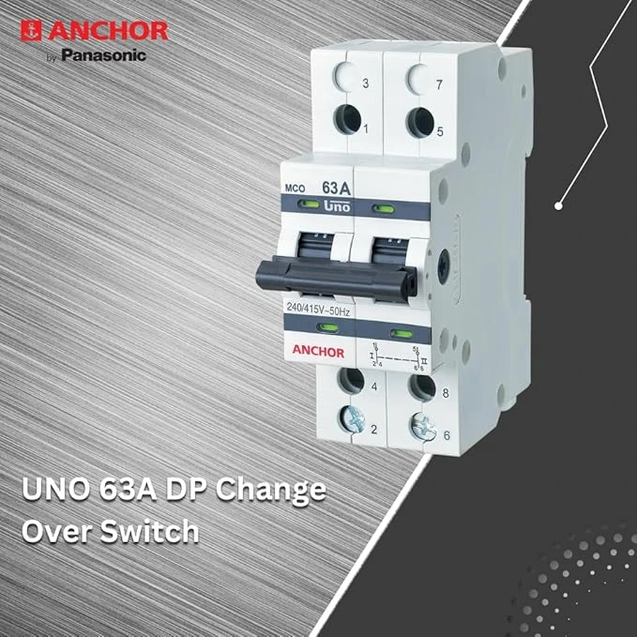 Anchor UNO DP Changeover Switch 63A 98084 - Double Pole (2 Pole), Panel Mount, High Current Rating for Safe Power Transfer