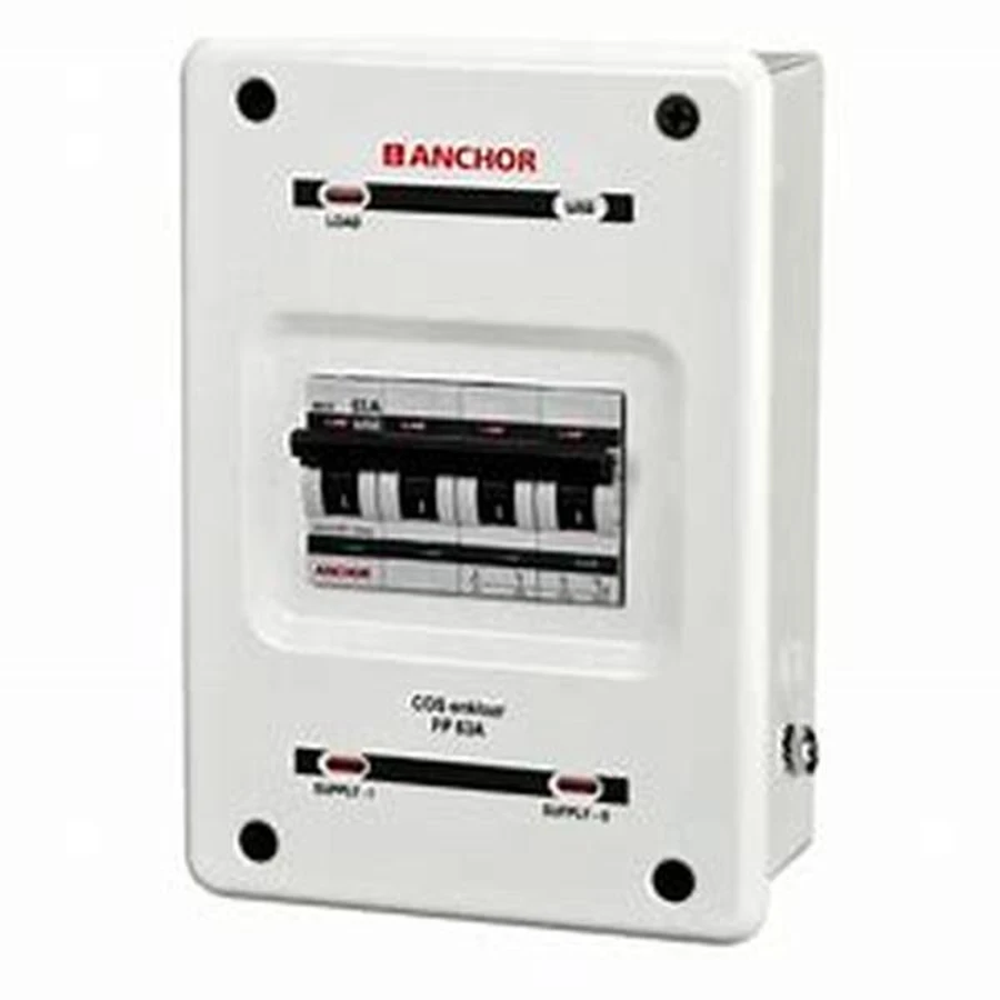 Anchor 98088ENK 63A FP UNO Changeover Switch with Enclosure - Four Pole, Manual Power Transfer, Heavy Duty 63 Amps, Ideal for Generator and Main Supply (White)