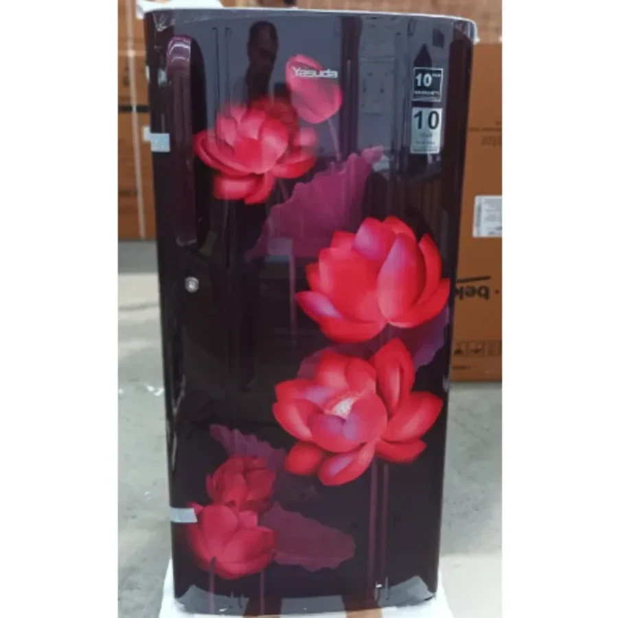 Yasuda 200 Litre Single Door Refrigerator | YSDS200RF Red Floral | A++ Energy Saving | Toughened Glass