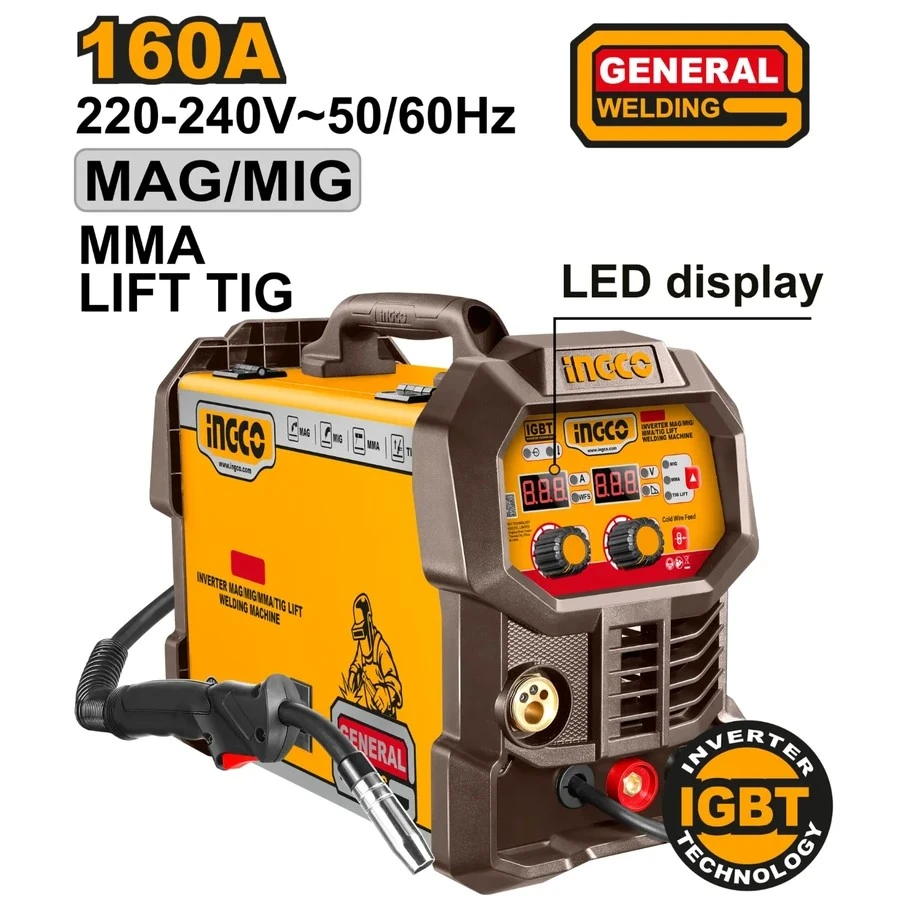 Inverter Multi-Process Welder | ING-MGT16058 | 160A MAG/MIG/MMA/TIG Lift