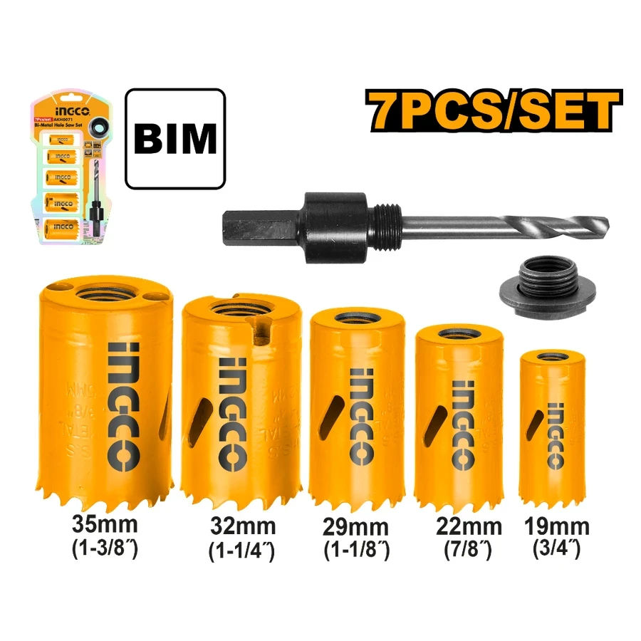 INGCO 7-Piece Bi-Metal Hole Saw Set | HSS M3 Steel | AKH0071