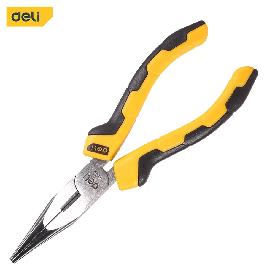 EDL2106 Professional Long Nose Pliers 6" - Forged 55# Carbon Steel, 54-62HRC Cutting Edge, Durable Precision Grasping and Cutting Tool (Yellow/Black)