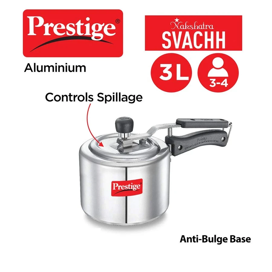 Prestige Nakshatra Svachh Straight Wall 10730 | 3 LTRS | High-Grade Aluminium Pressure Cooker | Deep Lid Spillage Control Anti-Bulge Base