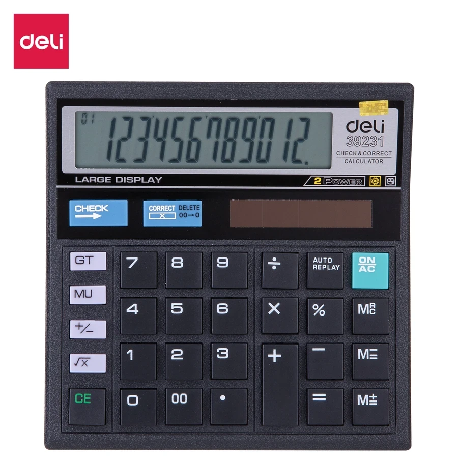 Deli E39231 Desktop Calculator - High Quality, Big 12-Digit LCD, with Auto Replay and Check & Correction Function