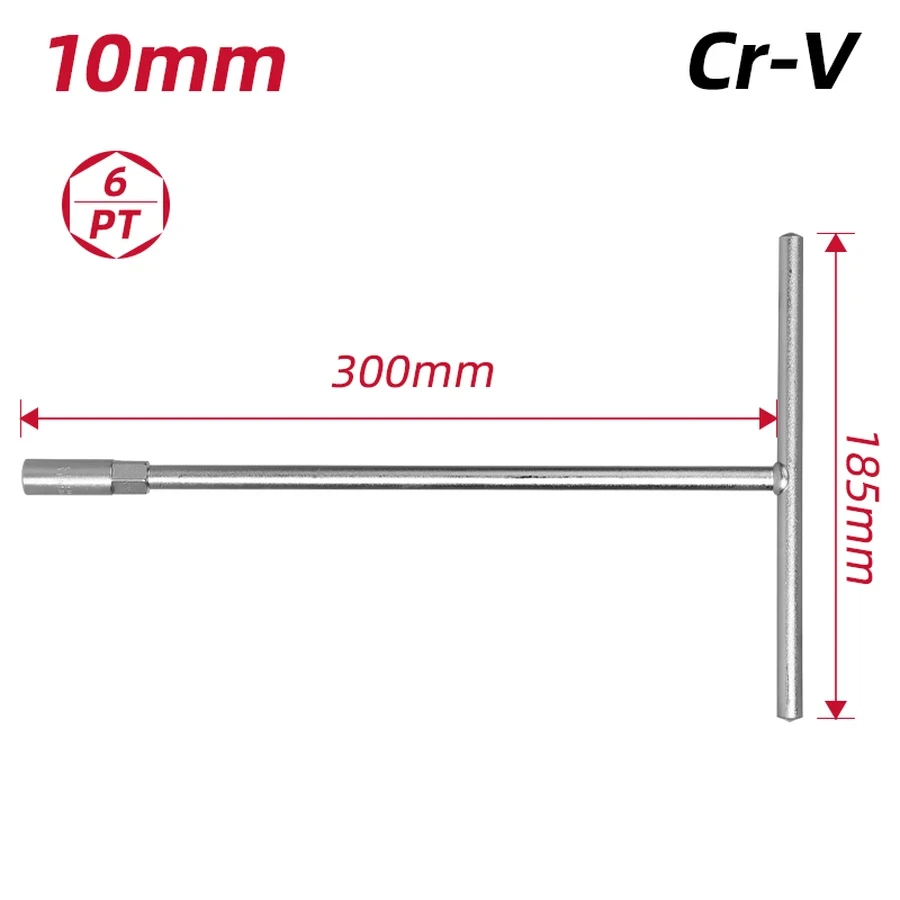 EDL10 T-Handle Socket Wrench 10mm - CRV Steel, 6-Point Socket, Deep Reach, High Leverage, Mirror Chrome Finish (Silver)