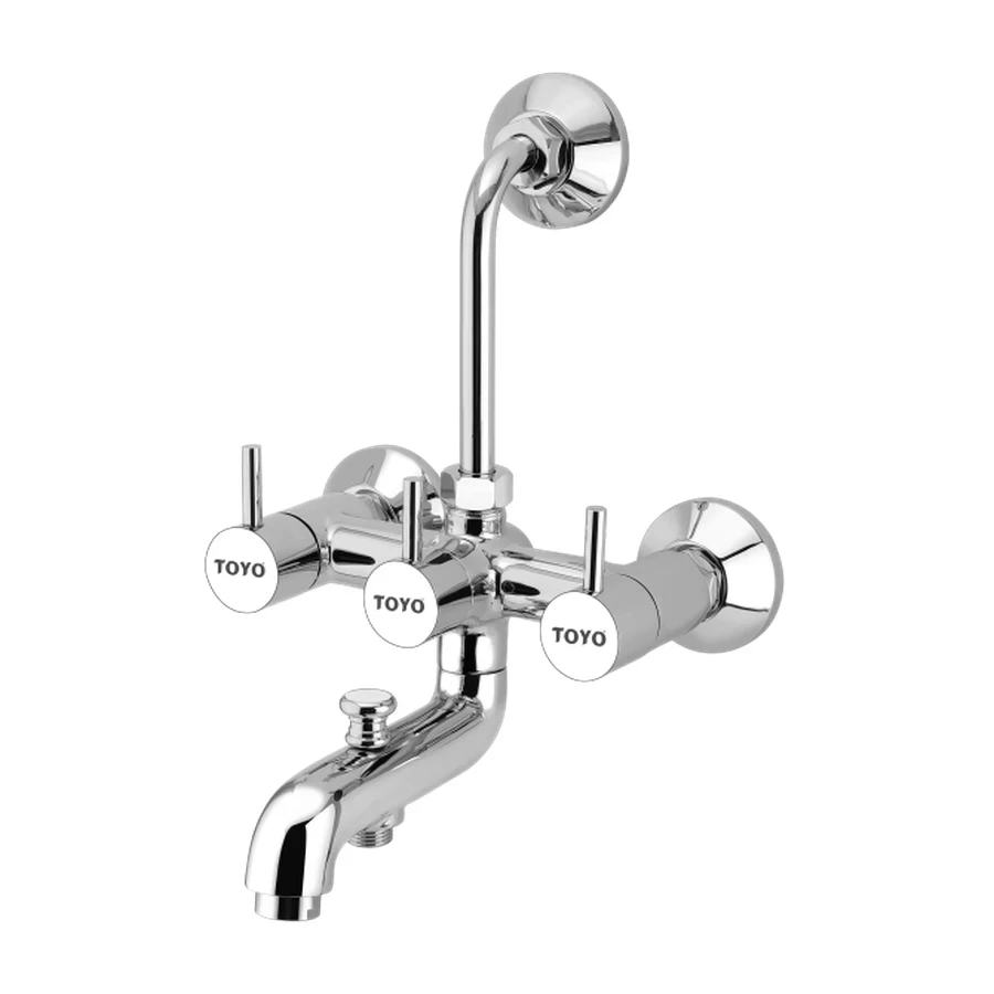 TOYO RU-51311 3-in-1 Wall Mixer - CP Chrome Brass Body, L-Bend for Overhead Shower, Hand Shower Provision