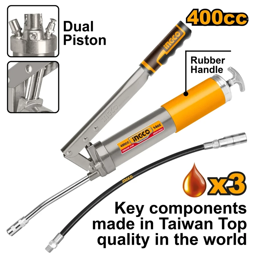 Heavy-Duty Grease Gun | GRG015002 | 400CC / 14oz | Dual Piston High-Volume