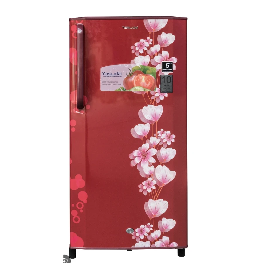 Yasuda YCDC200RF 200 Litre Single Door Refrigerator | Vibrant Red Floral Design | High-Efficiency Cooling | Durable Build