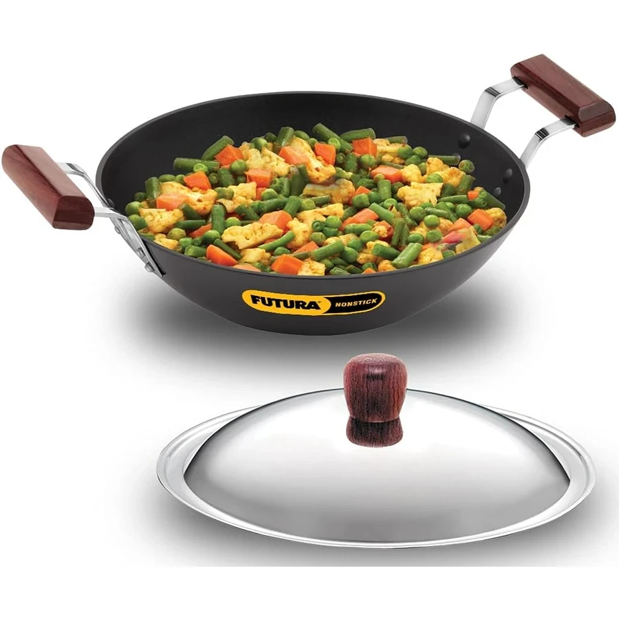 Hawkins IND25S 2.5L Futura Nonstick Induction Deep Fry Pan | Hard Anodised Aluminium | Rosewood Handles | Stainless Steel Lid