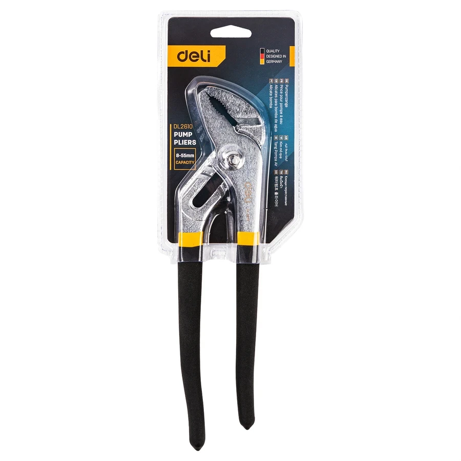 EDL2610 Professional Pump Pliers 10" - 8-55mm Capacity, 7-Position Adjustment, Coarse Teeth Jaws for Non-Slip Grip, Durable Carbon Steel (Black)