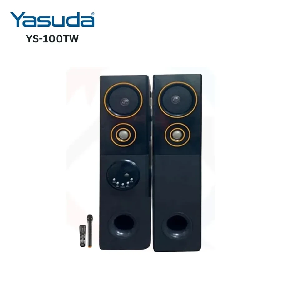 Yasuda YS-100TW Twin Tower Speaker - 100W Power Output, Dual 8" Subwoofers, Wireless Bluetooth, Built-in FM, and Free Wireless Mic