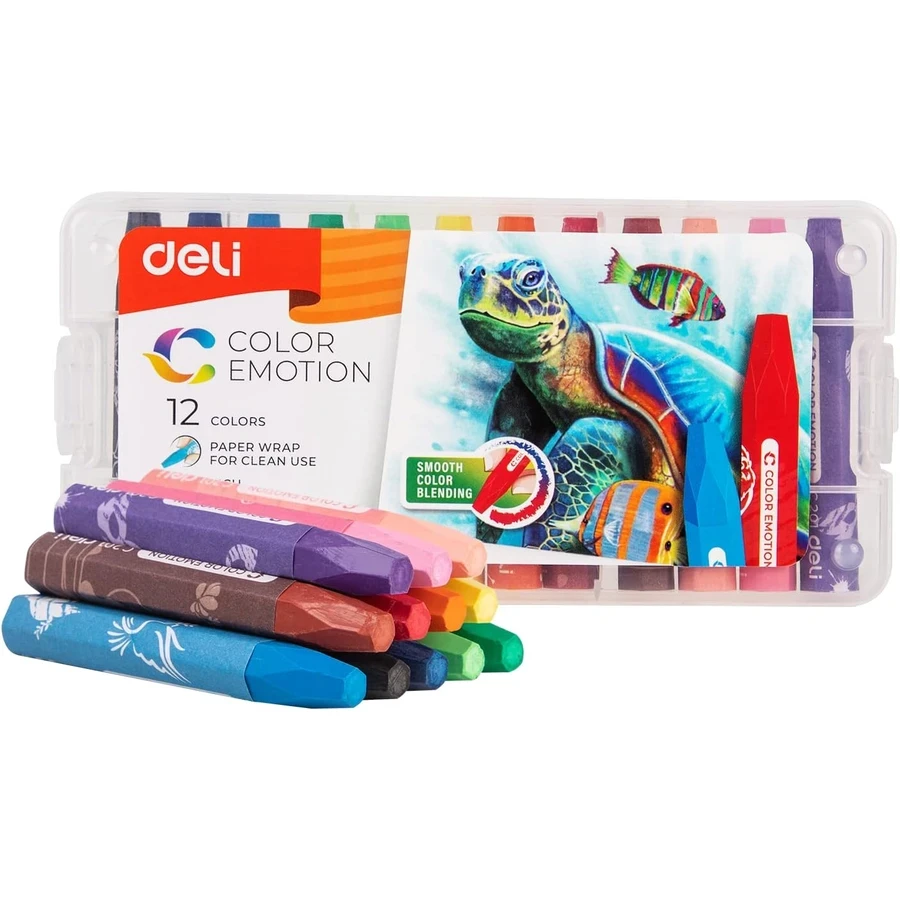 Deli EC20104 Twistable Water Soluble Oil Pastels - 12 Vibrant Washable Colors with Clean-Hands Twist System and Extra Smooth Formula