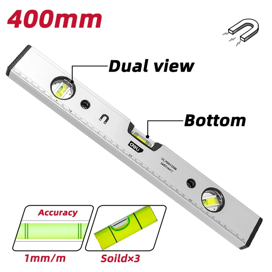 EDL700400B Professional Magnetic Spirit Level 400mm (16") - Aluminum Body, CNC Machined 1mm/m Accuracy, Oxidation Treated, Shock-Proof Ends (Yellow)