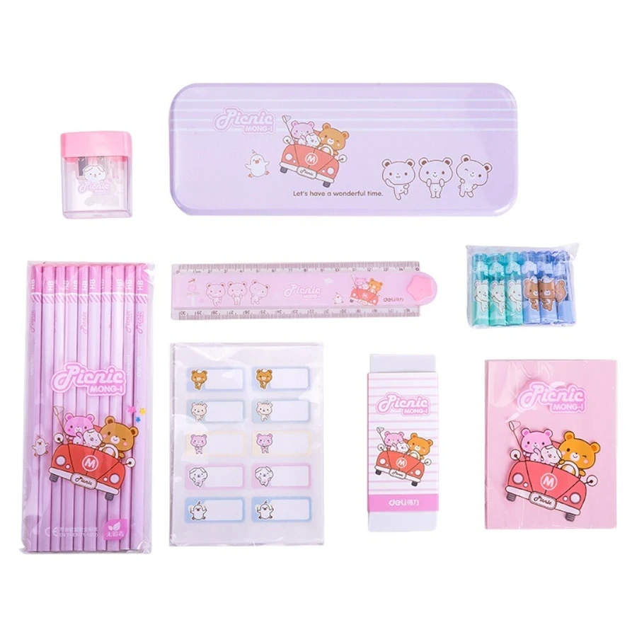 Deli 68891B School Stationery Set - Premium Red-Themed Student Kit for Writing, Drawing, and Classroom Essentials