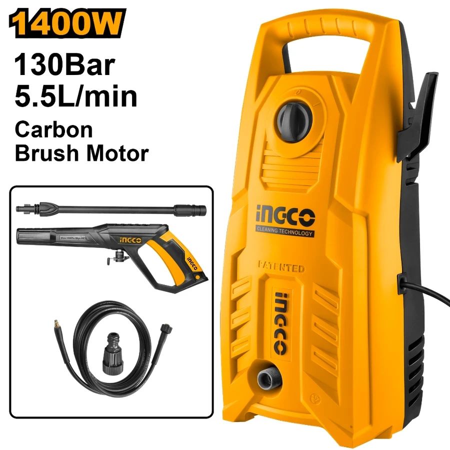 INGCO High Pressure Washer | 1400W Pure Copper Motor | 130Bar Max Pressure | HPWR14008