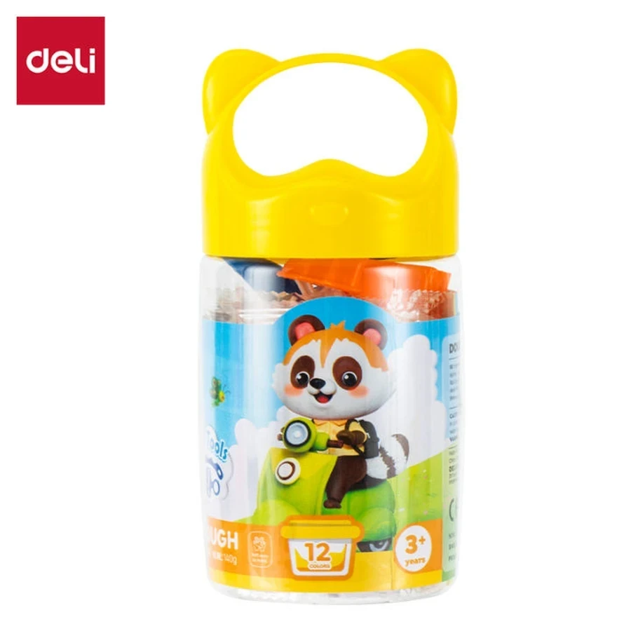 Deli ED75246 DIY Color Dough Set for Students - 12 Bright Vivid Colors, Soft Easy-to-Mold Plasticine in Portable Storage Bucket