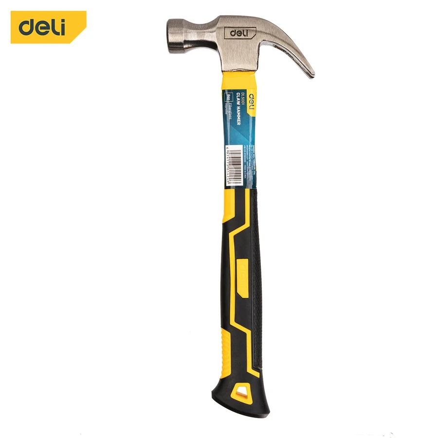 EDL5001 Lightweight Claw Hammer 8oz (225g) - Drop-Forged Carbon Steel Head, Embedded Anti-Fall Design, High-Strength Fiberglass Handle with TPR Grip (Yellow)