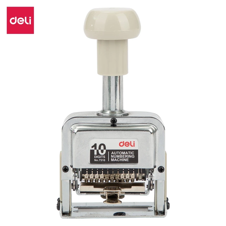 Deli E7510 Automatic Numbering Machine - 10 Digits, 5 mm Letter Height, Clear Number Marking, and Compact Storage Lock