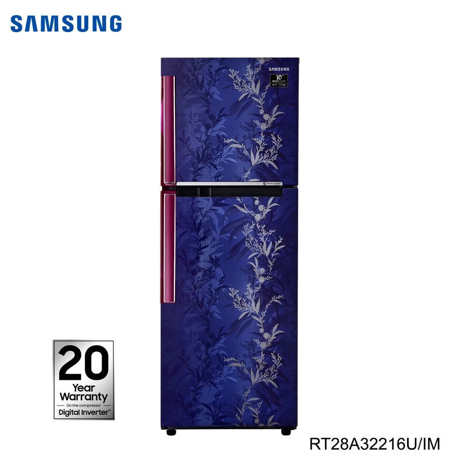 Samsung RT28A32216U/IM 253L Double Door Refrigerator | Digital Inverter Technology | Voltage Protection | Mystic Overlay Red | Even Cooling