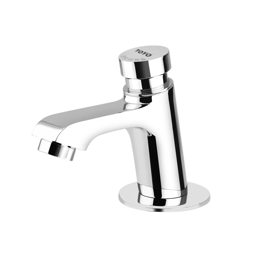 TOYO PM-51801 Push Metric Pillar Cock - Auto Closing, Premium Brass Body, CP Chrome Finish, Water Saving Tap