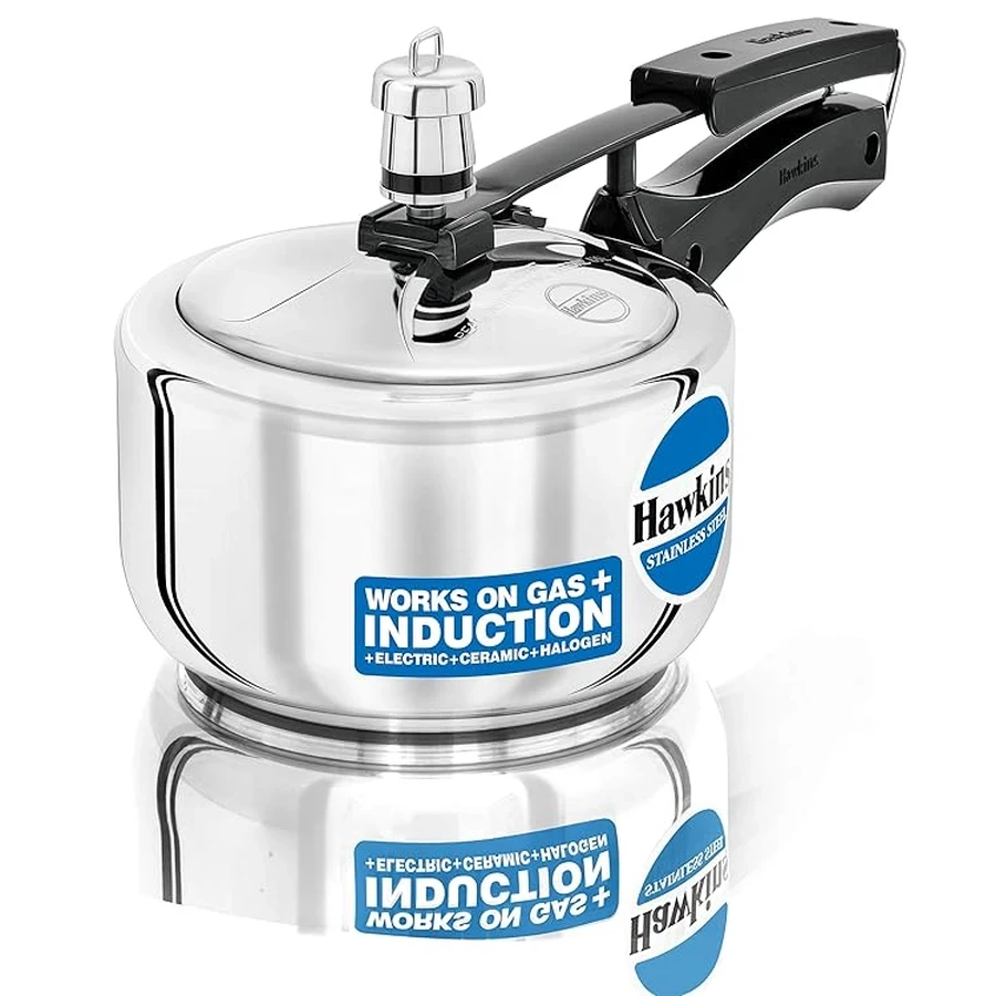 Hawkins HSS15 1.5L Stainless Steel Pressure Cooker | 5.81mm Sandwich Bottom | Induction & Gas Compatible | Silver