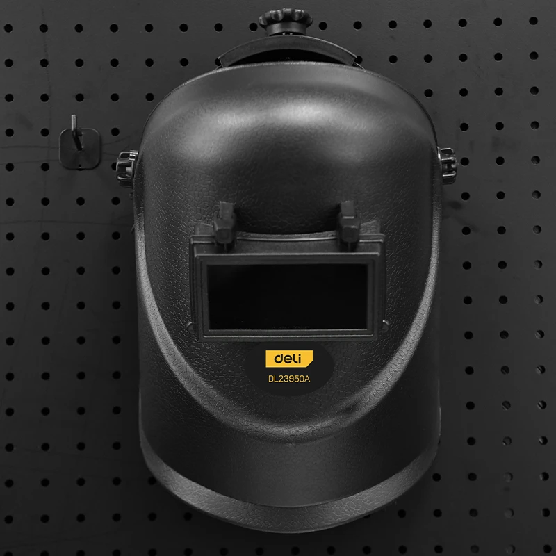 EDL23950A Helmet Type Welding Mask - High-Strength PP, Tempered Glass Lens, Head-Wearing Design for Hands-Free Welding (Black)