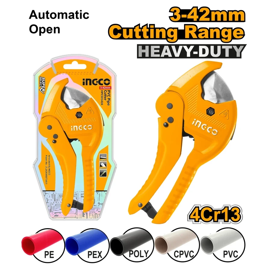 Professional PVC Pipe Cutter | HPC0442 | 3mm – 42mm Capacity | Auto-Open Function