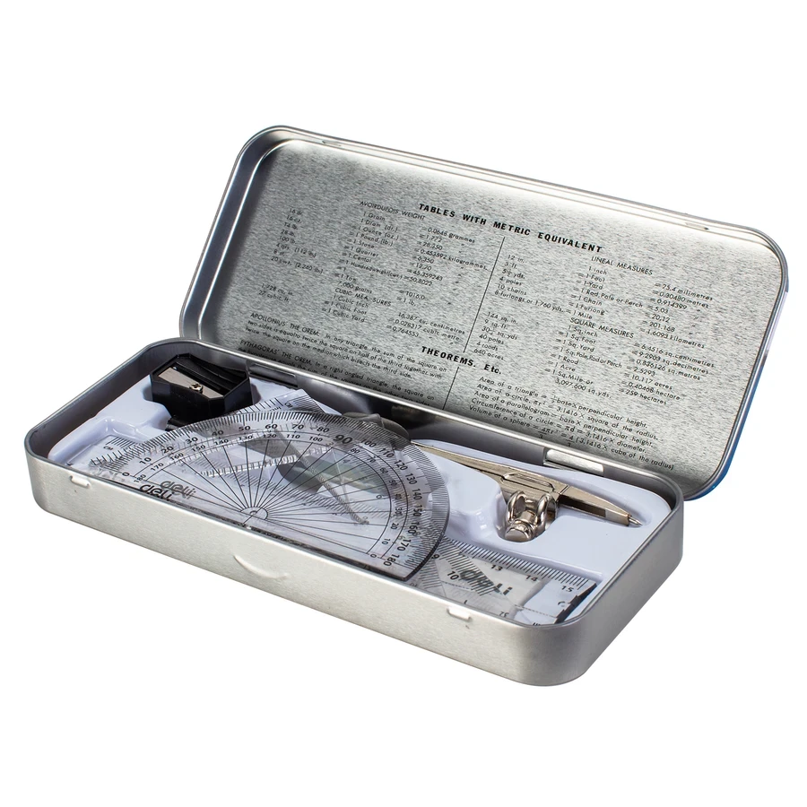 Deli EG30505 8-Piece Compass Drafting Set - Zinc Alloy Compass with Ergonomic Handle, 280mm Circle Capacity, and Durable Metal Case