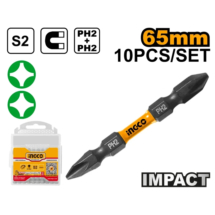 Impact Screwdriver Bits | SDBIM21PH233 | 10 Pcs PH2 Double-Ended Shock Zone Set