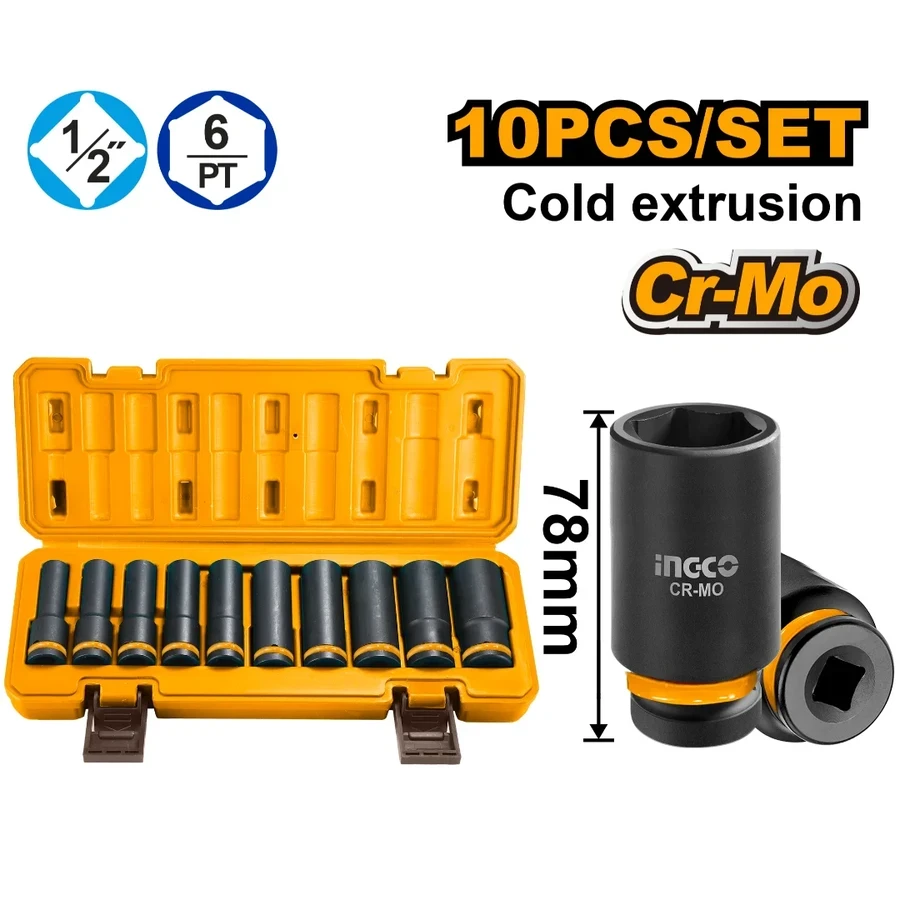 Industrial-Grade Deep Impact Socket Set | HKISSD12102L | 10-Piece 1/2" Drive System