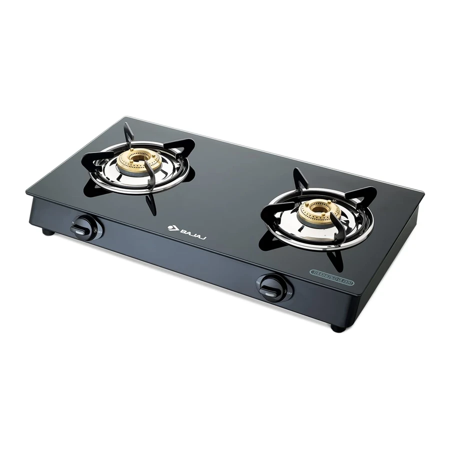 Bajaj GP6-NBAI Glass Top Gas Stove | 2 & 3 Heavy Brass Burners | Toughened Glass | 360° Swivel Nozzle
