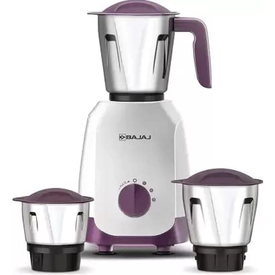 Bajaj Ninja Series Elegance (410568) Mixer Grinder | 500W | White & Purple | Stainless Steel Blades | Adjustable Knob Control