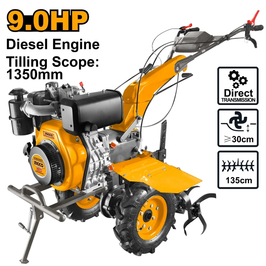 INGCO 9HP Industrial Diesel Tiller | 1350mm Wide Gear-Driven | DC13501