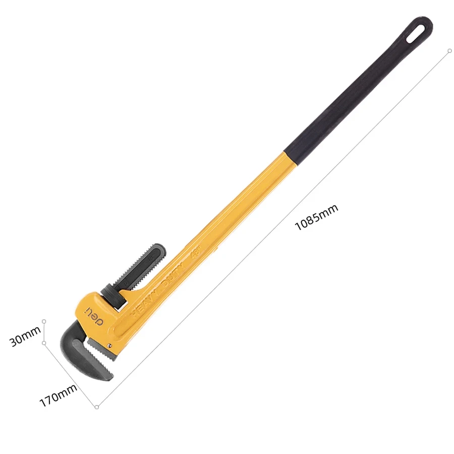 EDL2548 Heavy-Duty Pipe Wrench 48" - Ductile Cast Iron, High Hardness, Precision Worm Gear, Ergonomic Anti-Slip Grip (Yellow/Black)