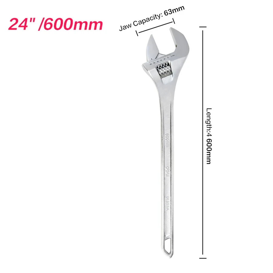 EDL024A Adjustable Spanner 24" - Heavy-Duty Carbon Steel, Chrome Plated, Laser-Etched Scale, Precision Knurl Mechanism (Silver)