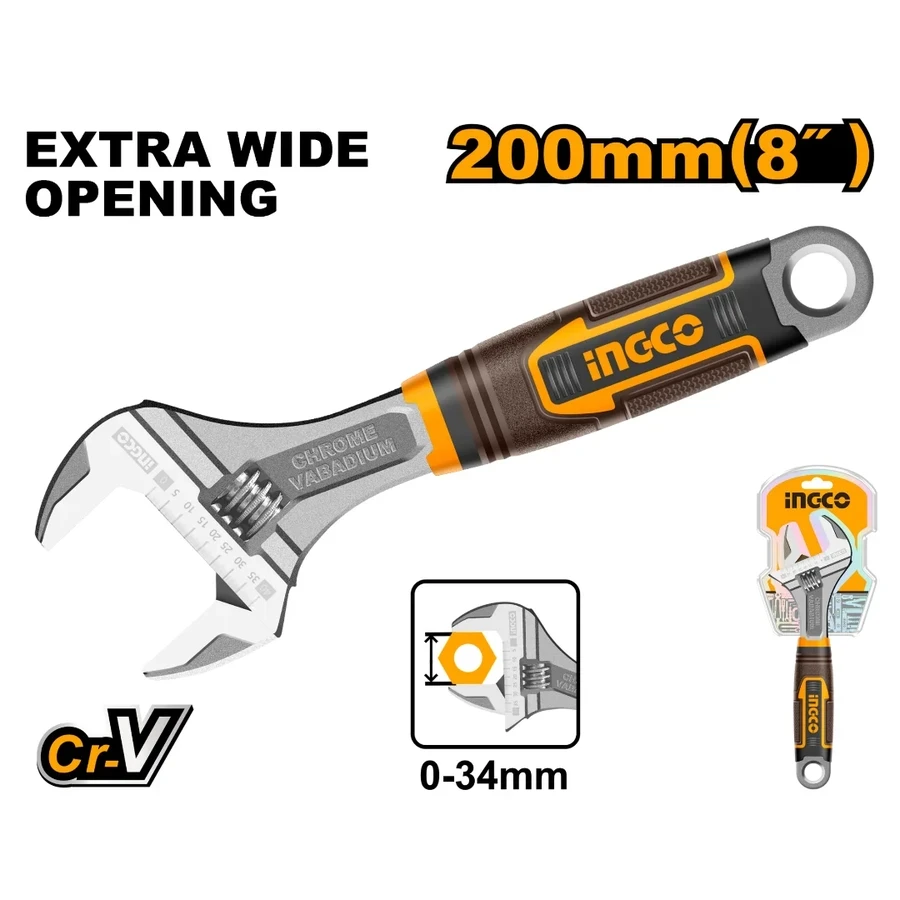 Professional Adjustable Wrench | HADW131088 | 8" (200mm) | High-Grade Cr-V
