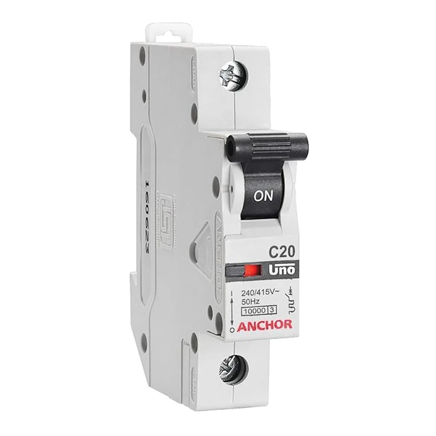 Anchor UNO SP MCB 16A 'C' Curve 98003 - Single Pole, DIN Rail Mount, Standard Circuit Breaker for General Protection