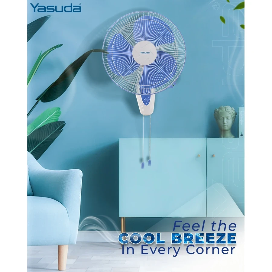 Yasuda YS-WF888N 16-Inch High Speed Wall Fan | 1400 RPM | 55W Energy Efficient | 3 Virgin PP Blades | Silent Operation | Blue & White