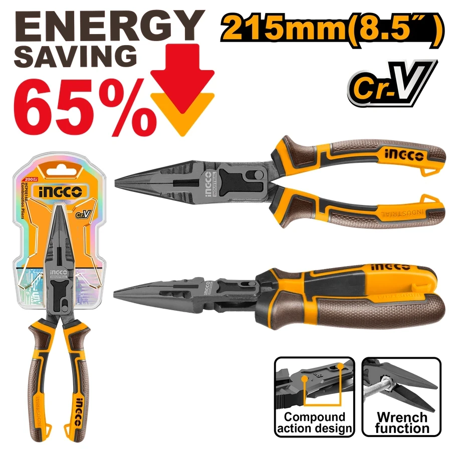 High-Leverage Compound Action Long Nose Pliers | HCLNP58200 | 8.5" (215mm) | Teflon Coated Cr-V
