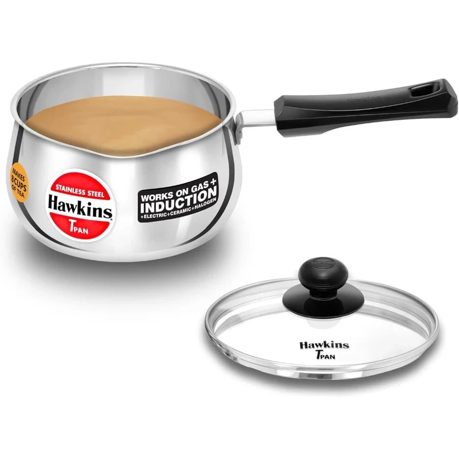 Hawkins SST20G Saucepan with Glass Lid | 2 Liters | 4.7mm Sandwich Bottom | Induction & Gas Compatible | Ezee-Pour Spout