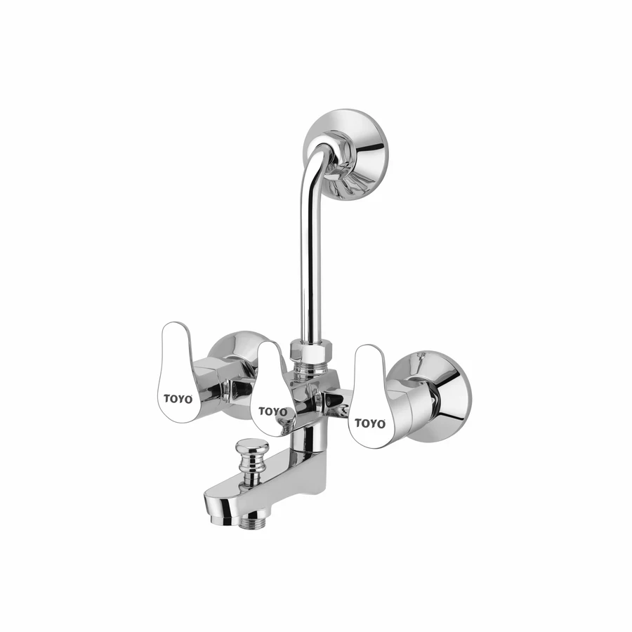 TOYO EM-51211 3-in-1 Wall Mixer - 3/4 Inch, L-Bend for Overhead Shower, Dual Brass Handles, CP Chrome Finish