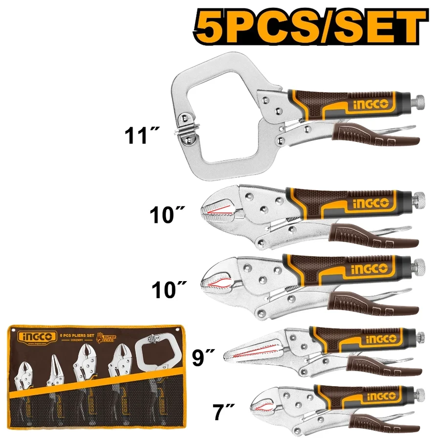 Professional 5 Pcs Locking Pliers Set | COS23091 | Heavy-Duty | Canvas Bag