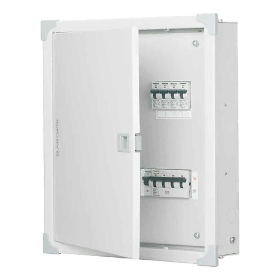 Anchor 98306 TPN Double Door Distribution Board 6 Way - Three Phase Neutral, CRCA Steel, Powder Coated, Compact Circuit Protection for Light Commercial and Residential Use