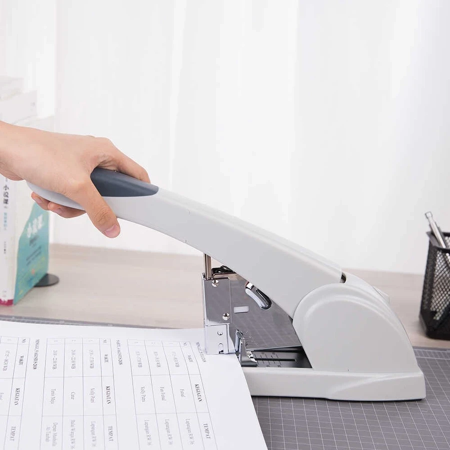 DELI E0395 Heavy Duty Stapler - 210 Sheets Capacity, Metal Base, Easy Stapling with TPE/ABS Comfort Handle (Grey